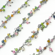 Multi Tourmaline Cluster Dangle Oxidized Wire Chain.